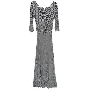 Black Chevron Striped‎ Maximalist Casual V Neck Parisian Maxi Dress Small